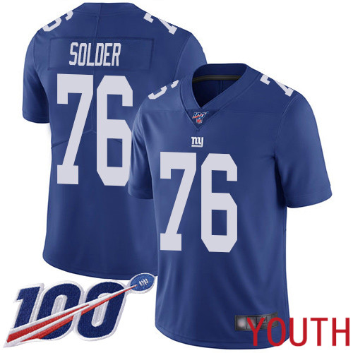 Youth New York Giants #76 Nate Solder Royal Blue Team Color Vapor Untouchable Limited Player 100th Season Football NFL Jersey